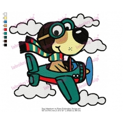 Dog Adventurer on Plane Embroidery Design